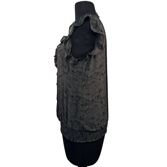 Express Womens Size Small Ruffle Floral Sleeveless Blouse Black - Picture 3 of 7